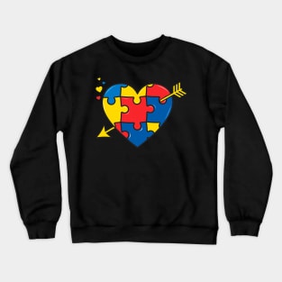 Autism Awareness Heart Valentines Day Puzzle Piece Crewneck Sweatshirt